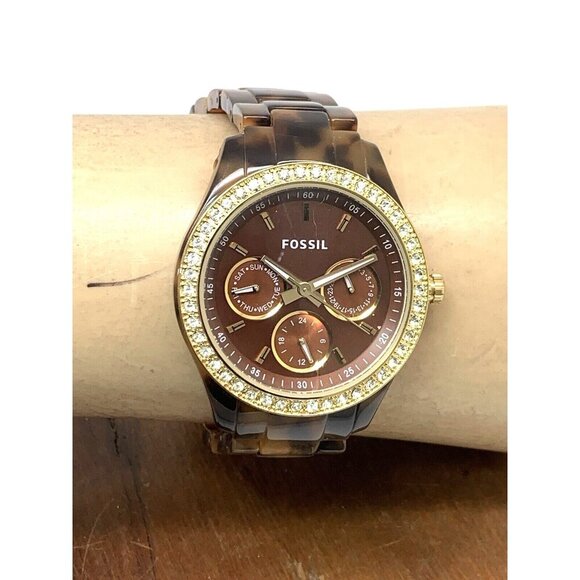 Fossil Women's Watch ES2795 Stella Quartz Gemmed Gold Tortoise Shell 37mm - Picture 11 of 14